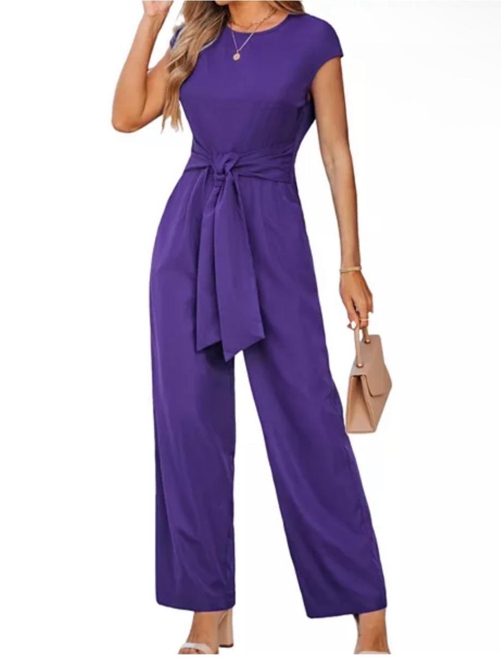 Cupshe Women's Elegant Tie-Waist Cap Sleeve Jumpsuit Purple